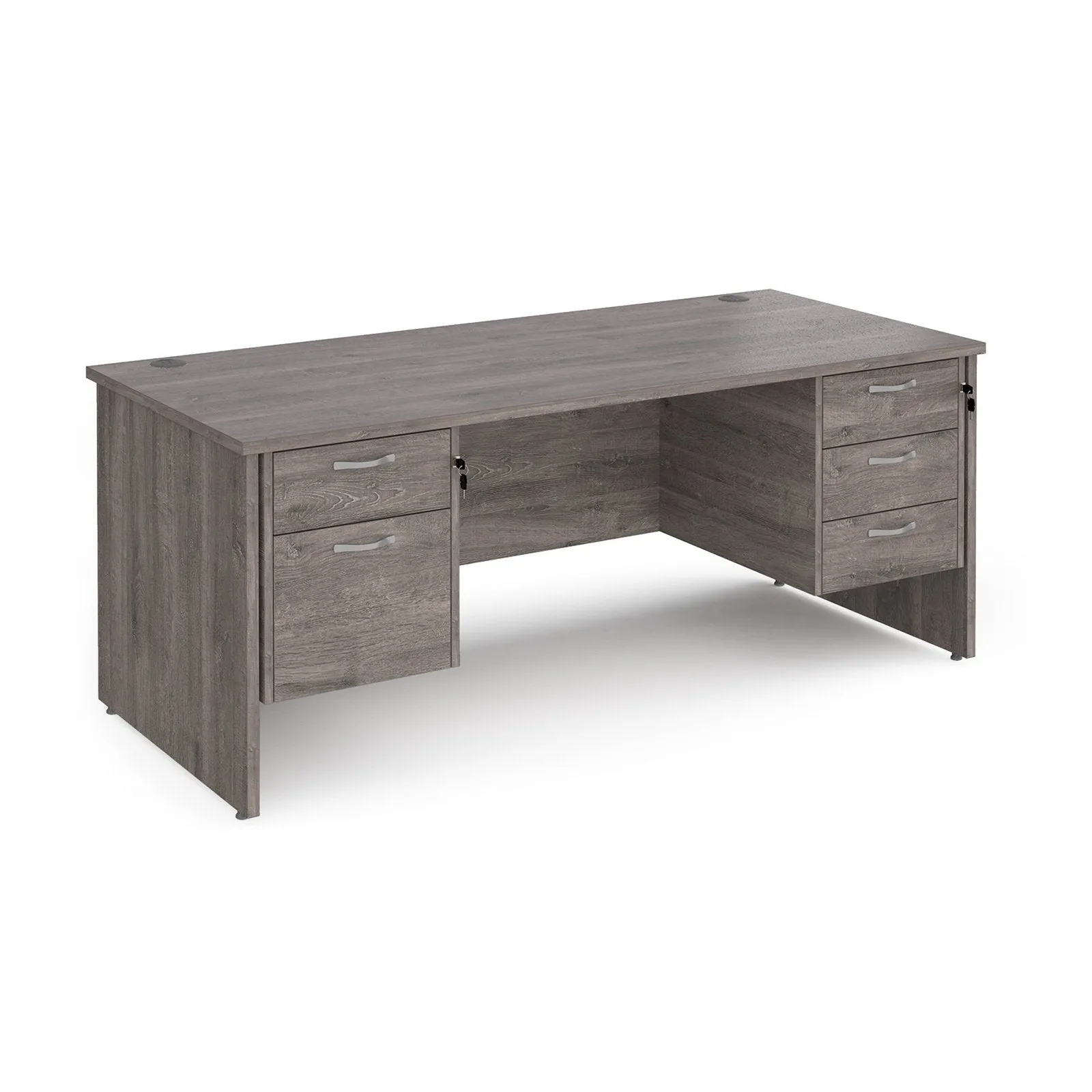 Maestro 25 panel leg straight desk 800 deep with 2 and 3 drawer pedestals