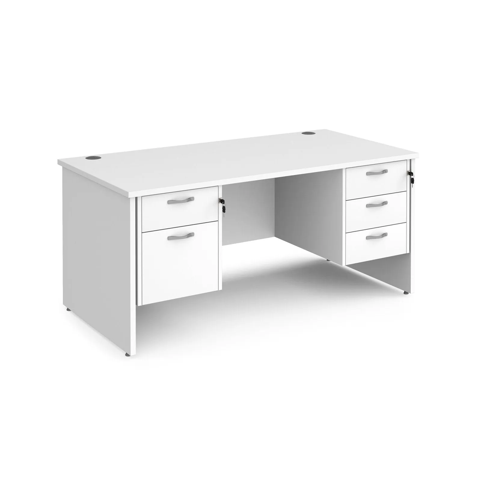 Maestro 25 panel leg straight desk 800 deep with 2 and 3 drawer pedestals