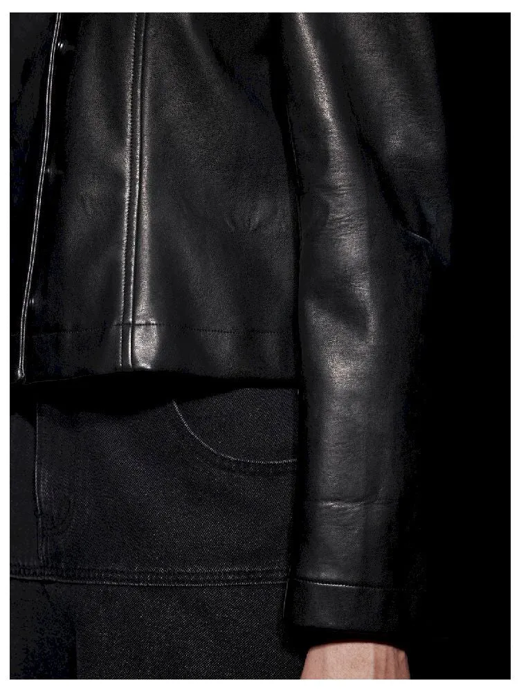 Magnetic snap styling waist slimming leather jacket【s0000005480】