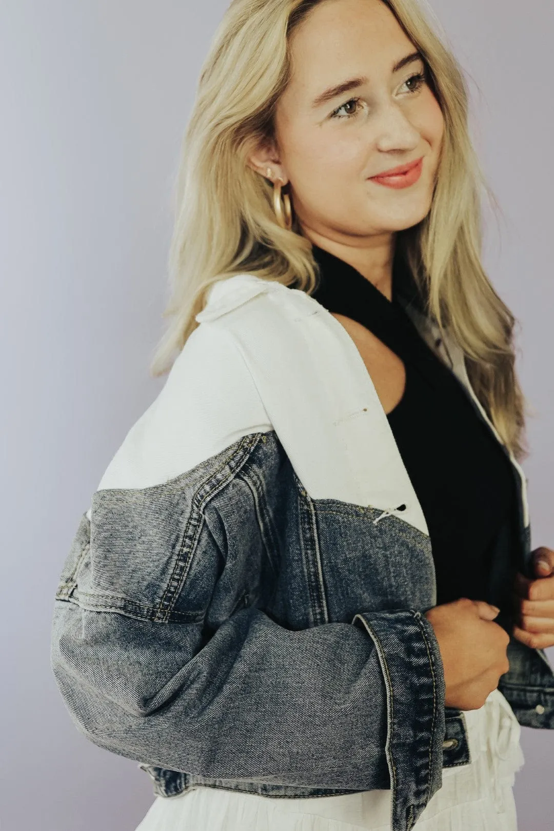 Medium Wash Colorblock  Denim Jacket