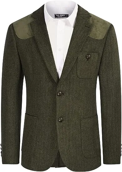 Men Faux Suede Patchwork Blazer Coat Notch Lapel Two-Button Back Slit Coat