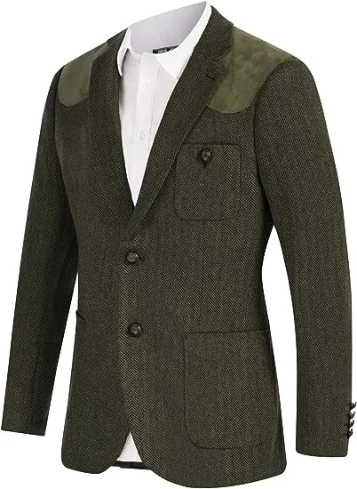 Men Faux Suede Patchwork Blazer Coat Notch Lapel Two-Button Back Slit Coat