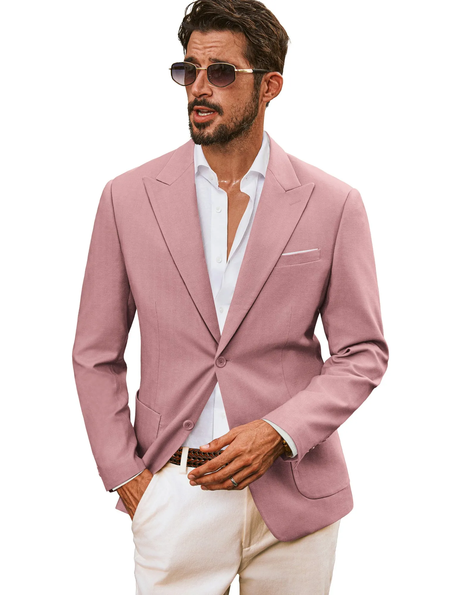 Men Peak Lapel Blazer Coat Casual Back Slit Two-Button Suit Coat