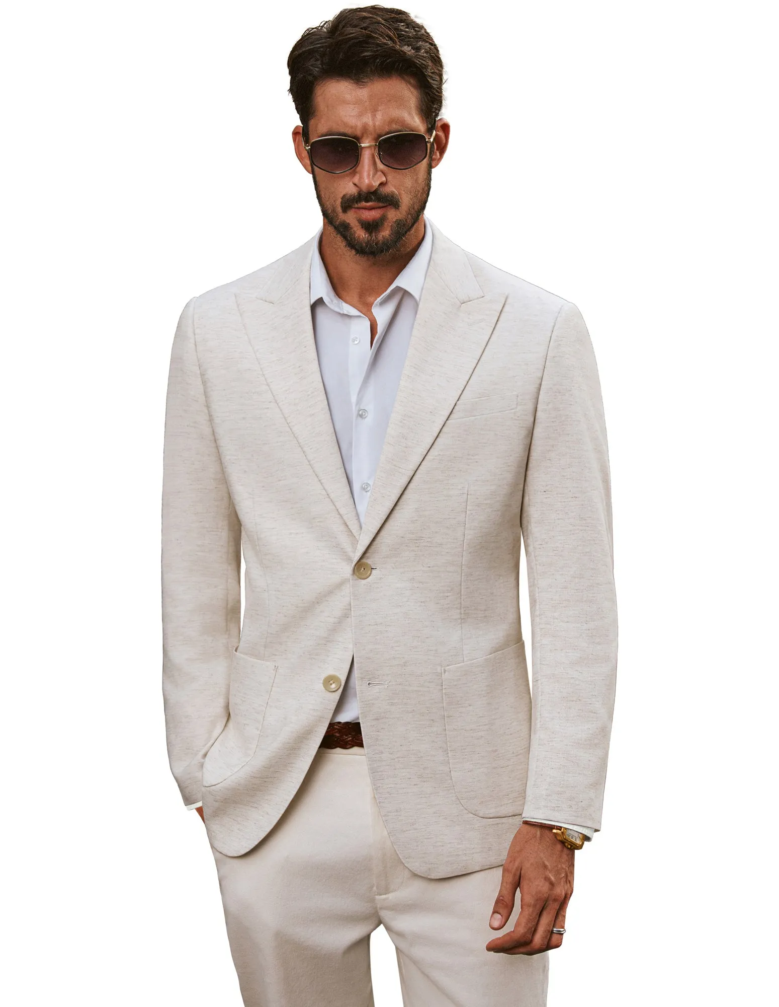 Men Peak Lapel Blazer Coat Casual Back Slit Two-Button Suit Coat