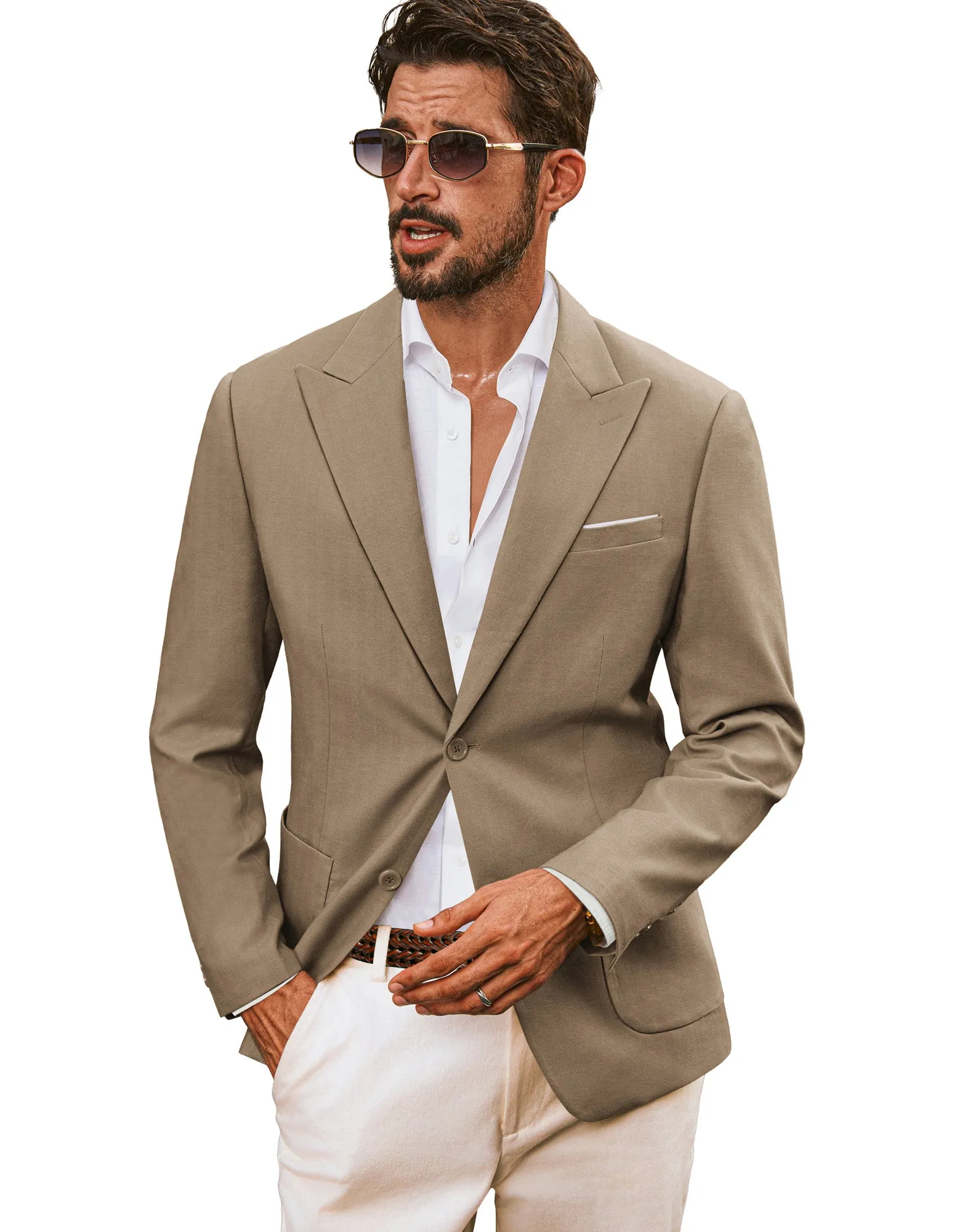 Men Peak Lapel Blazer Coat Casual Back Slit Two-Button Suit Coat