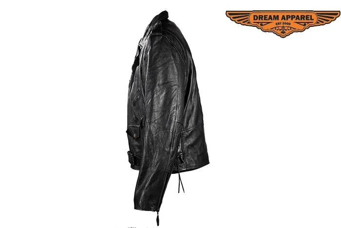 Men's Black Motorcycle Leather Jacket With Eagle