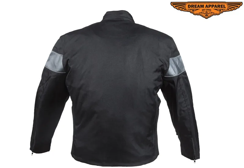 Men's Black Racer Style Textile Jacket W/ Silver Stripes