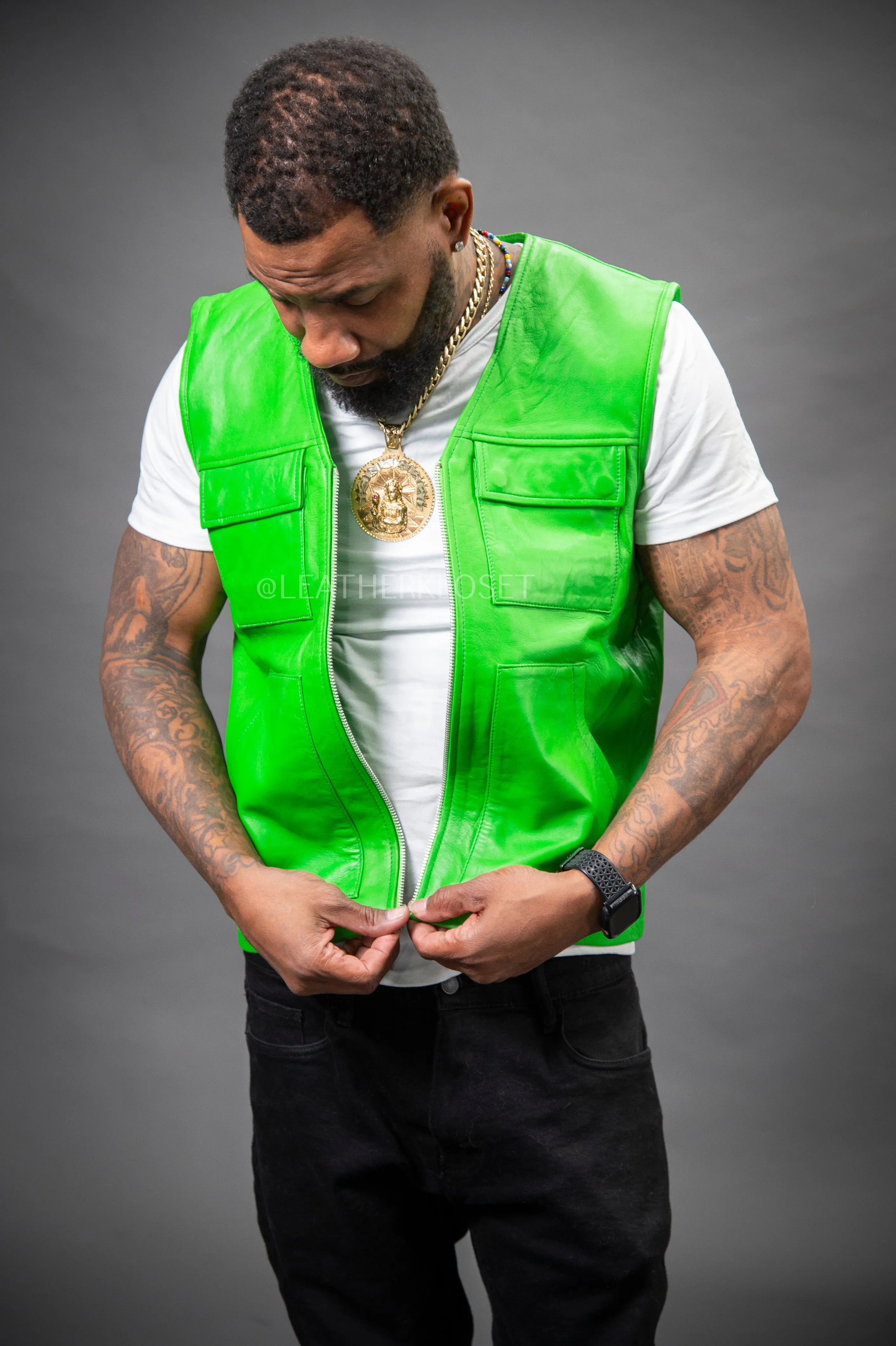 Men's Leather Brooklyn Vest [Green]