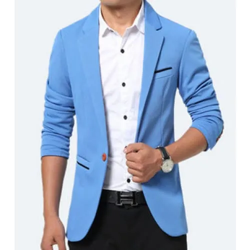 Men's Solid Lapel Collar Side Pocket Single Button Blazer