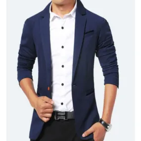 Men's Solid Lapel Collar Side Pocket Single Button Blazer