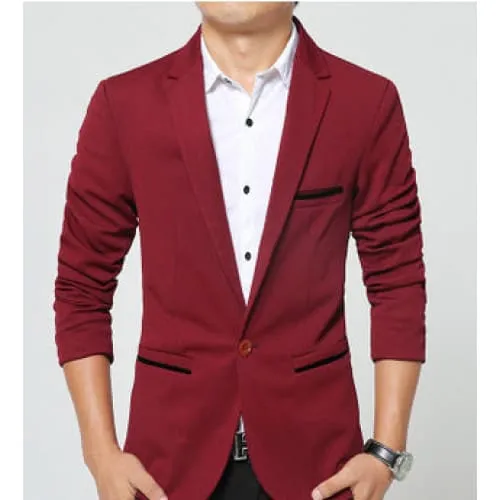 Men's Solid Lapel Collar Side Pocket Single Button Blazer