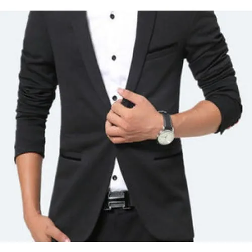 Men's Solid Lapel Collar Side Pocket Single Button Blazer