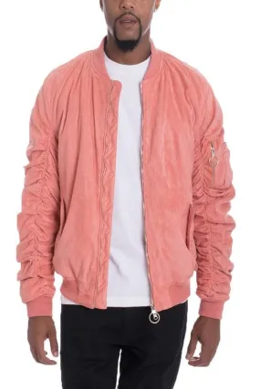 Microsuede Scrunched Bomber Jacket