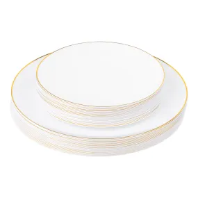 Modern Disposable Plastic Plates 40 pcs Combo Pack - White Gold-Trimmed