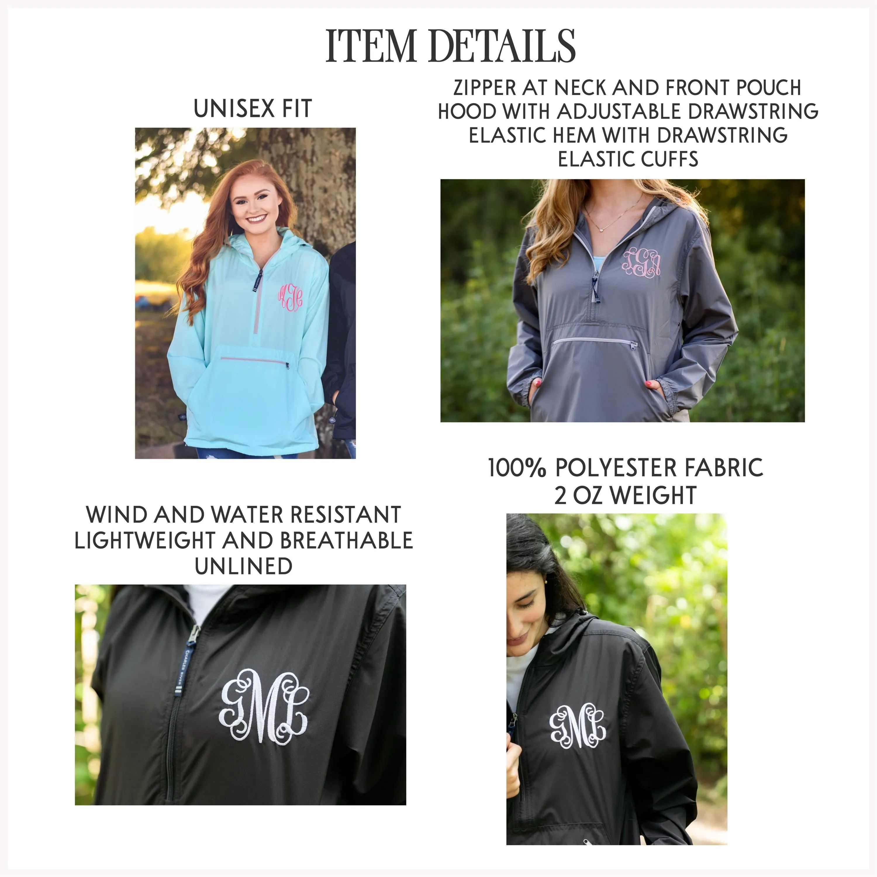 Monogrammed Charles River Rain Jacket Pullover