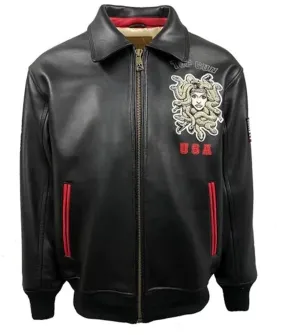 Movie Top Gun Medusa Logo Black Shirt Style Leather Jacket