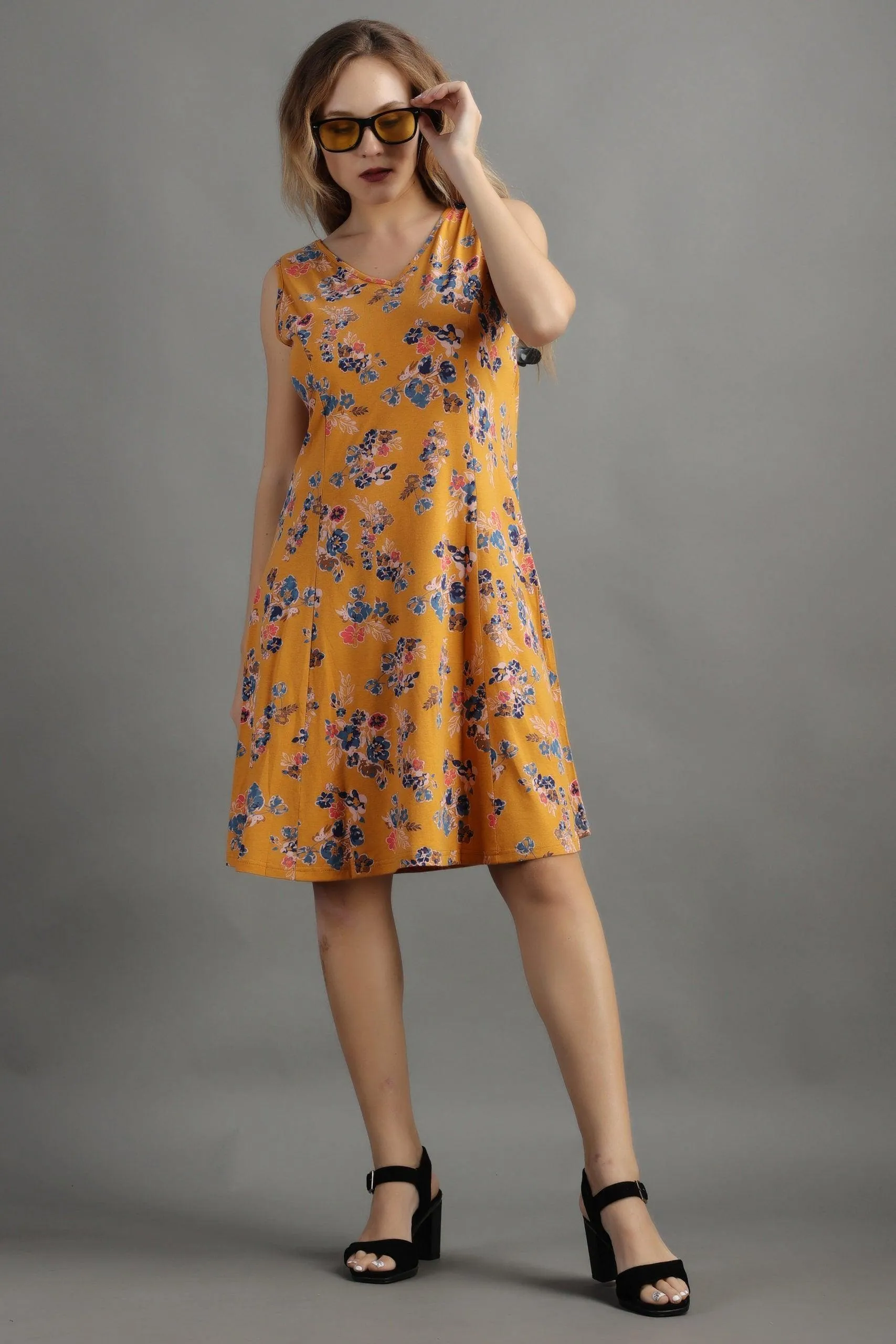 Mustard Floral Printed Dress