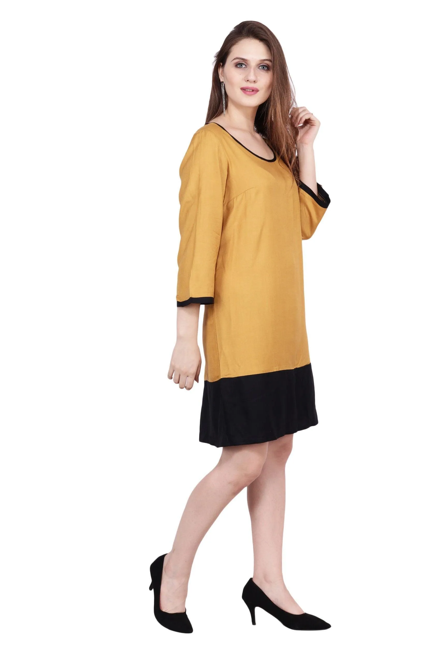 Mustard Solid Dress with Black Border