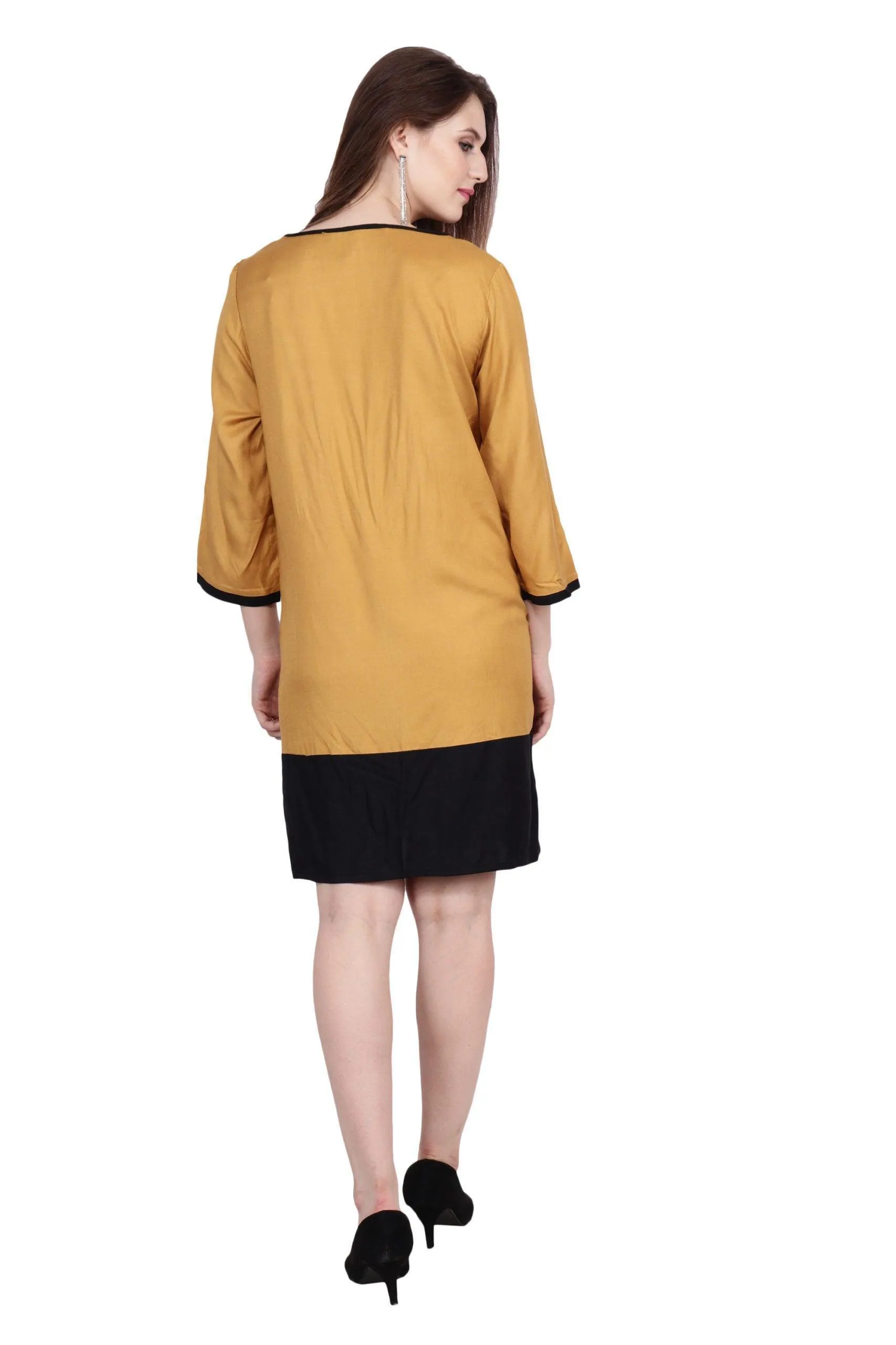 Mustard Solid Dress with Black Border