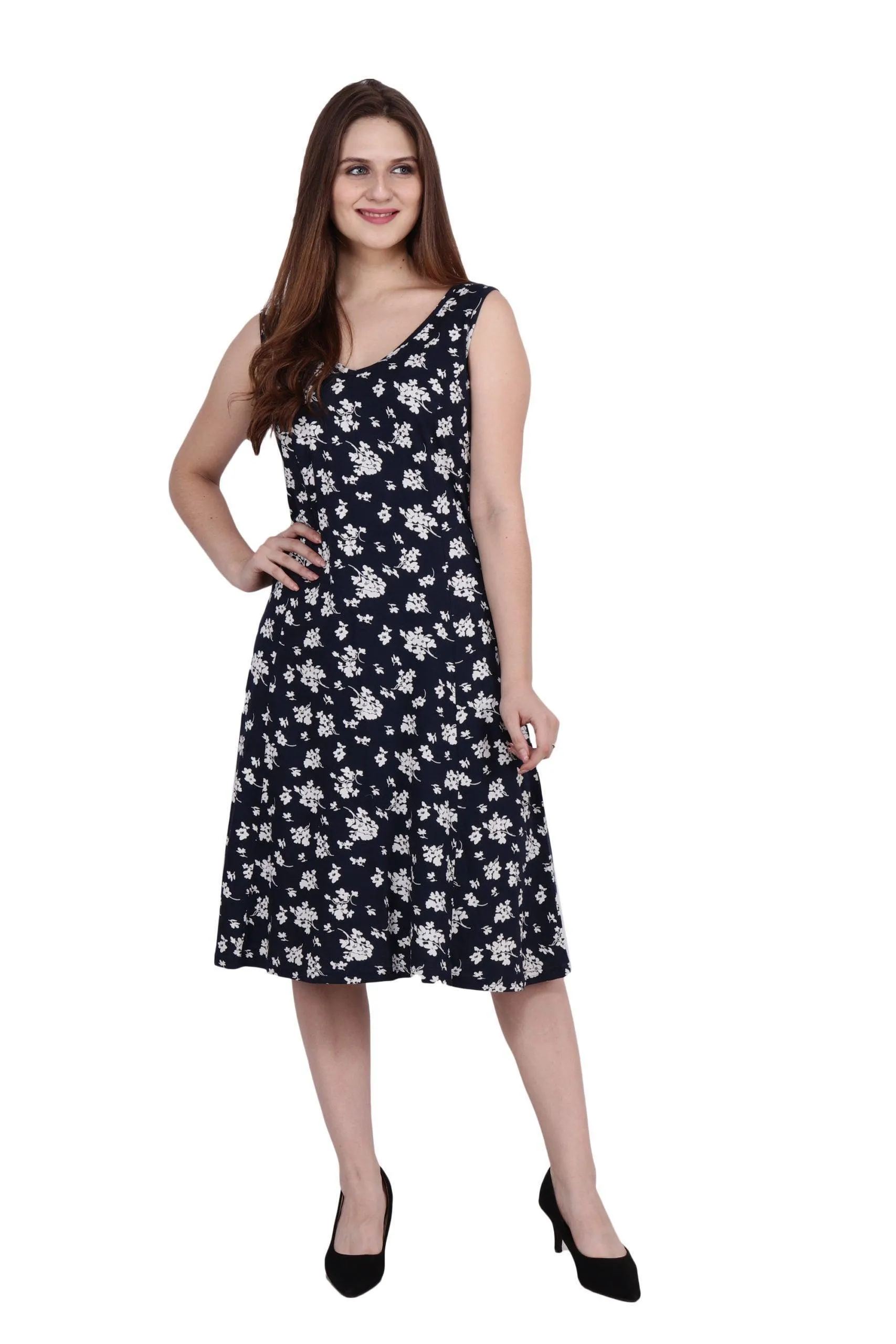 Navy Blue Floral Printed Dress