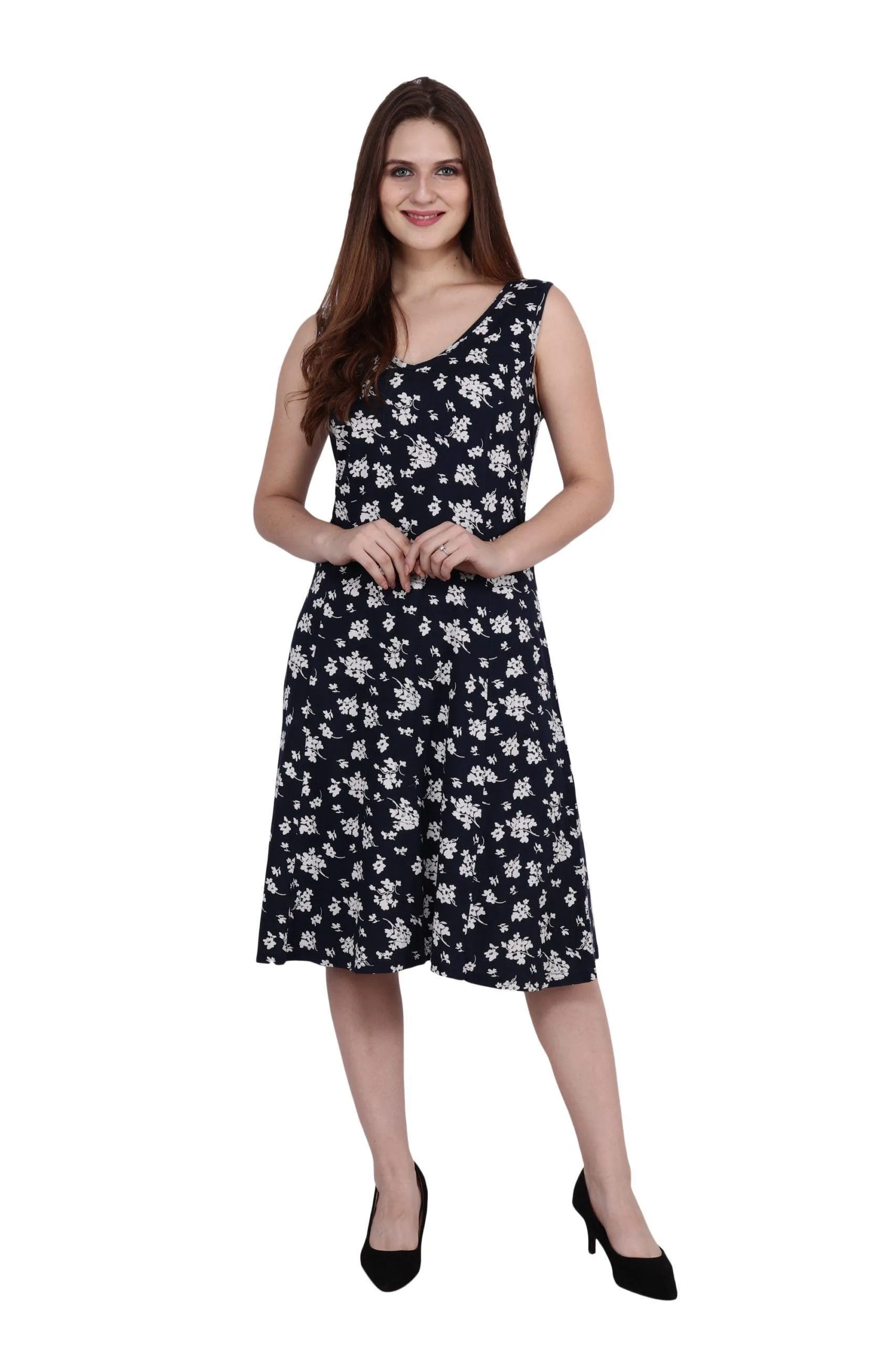 Navy Blue Floral Printed Dress