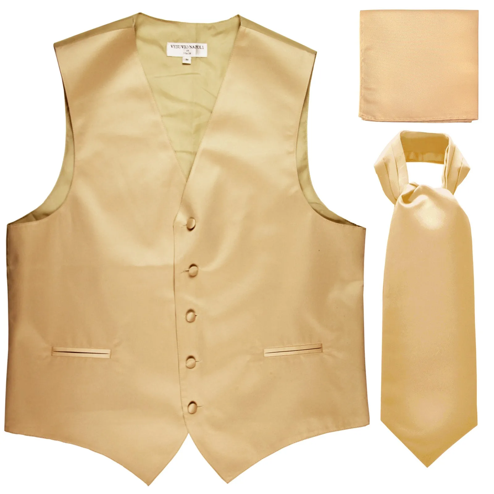 New Men's formal vest Tuxedo Waistcoat ascot hankie set wedding prom beige