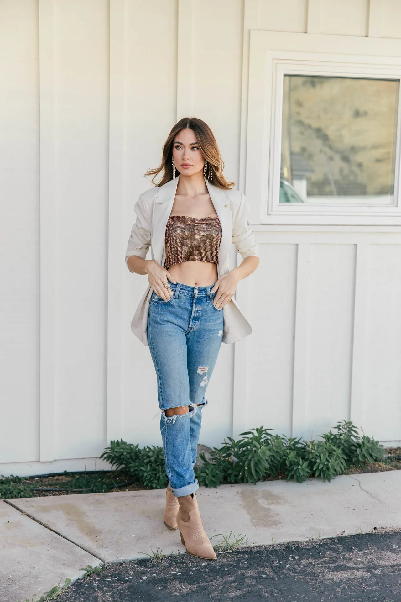 NEW!! Top Notch Beige Boyfriend Blazer