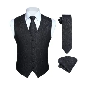 Paisley 3pc Suit Vest Set - BLACK