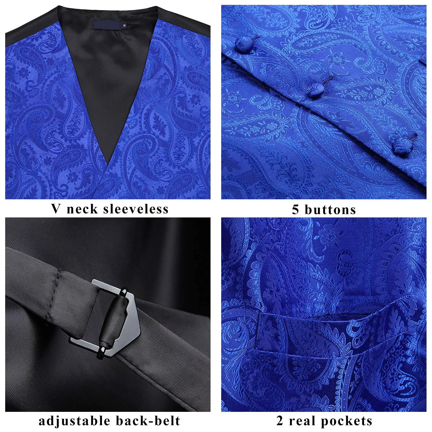 Paisley Suit Vest Tie Handkerchief Set - ROYAL BLUE