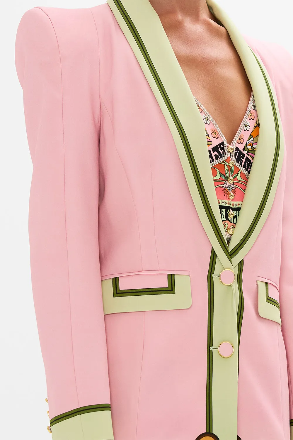 PEAKED SHOULDER BLAZER LETS CHASE RAINBOWS