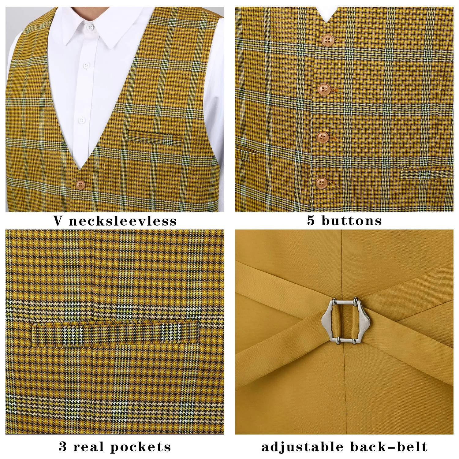 Plaid Slim Suit Vest - A9-YELLOW