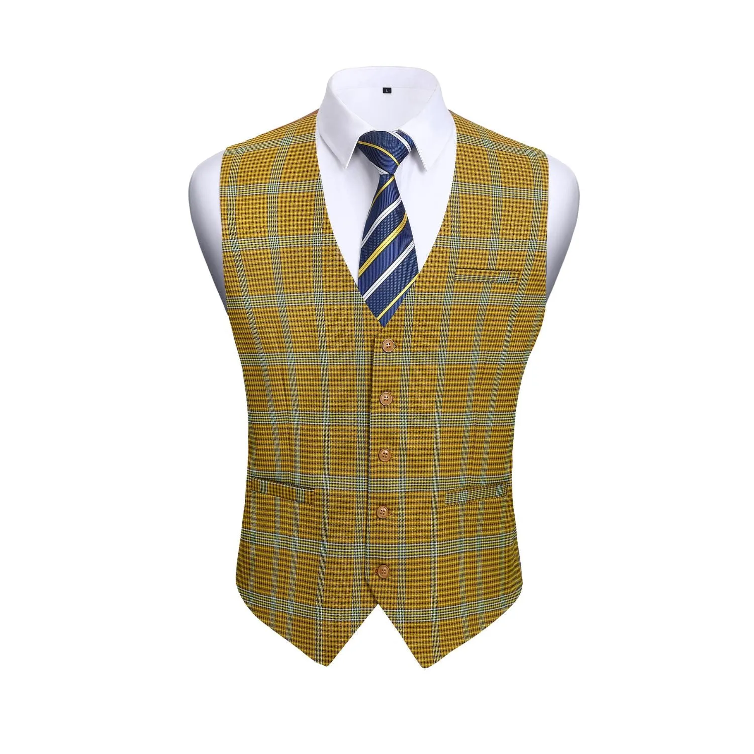 Plaid Slim Suit Vest - A9-YELLOW