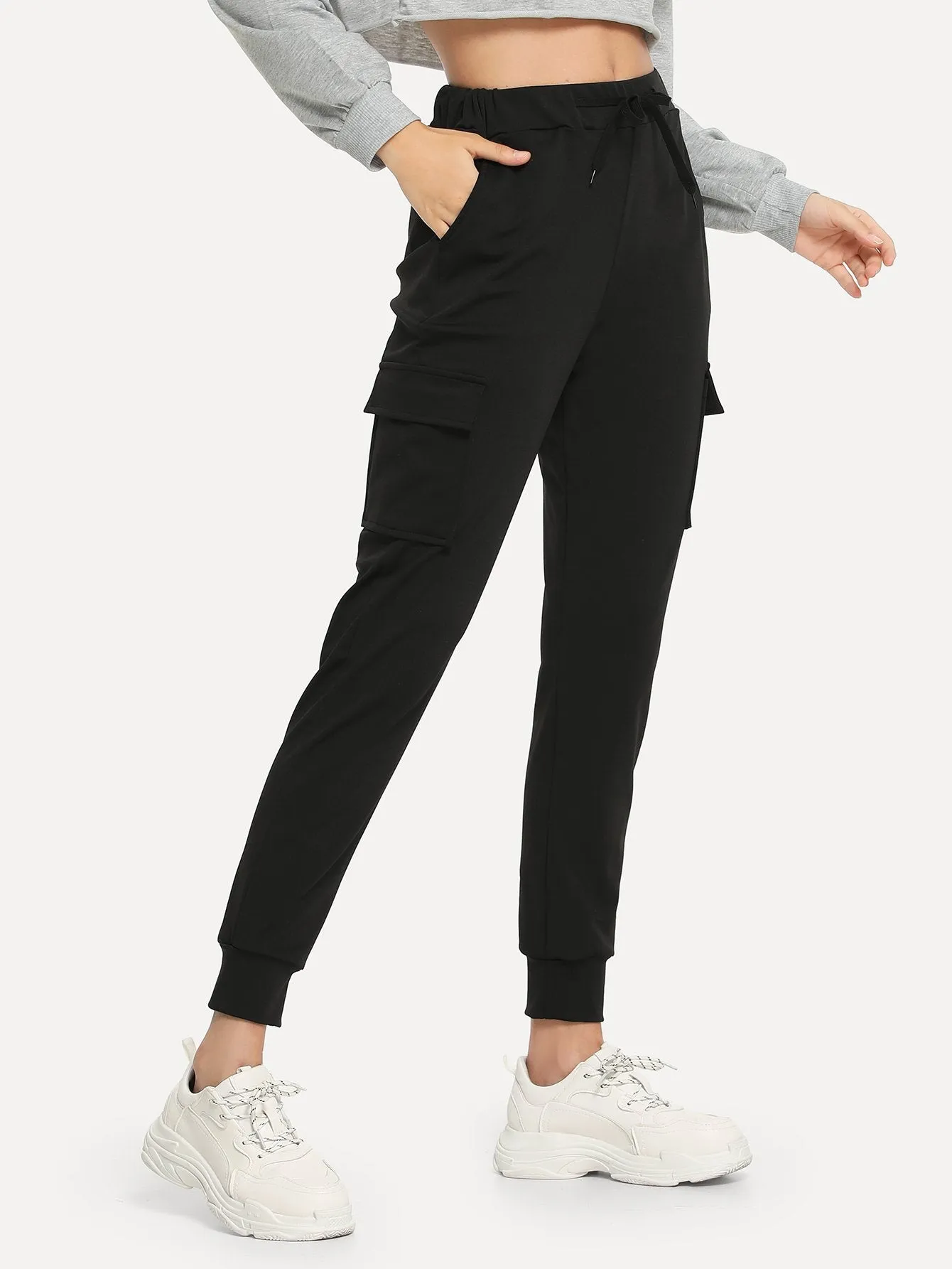 Plain Drawstring Natural Cropped Women Sweatpants