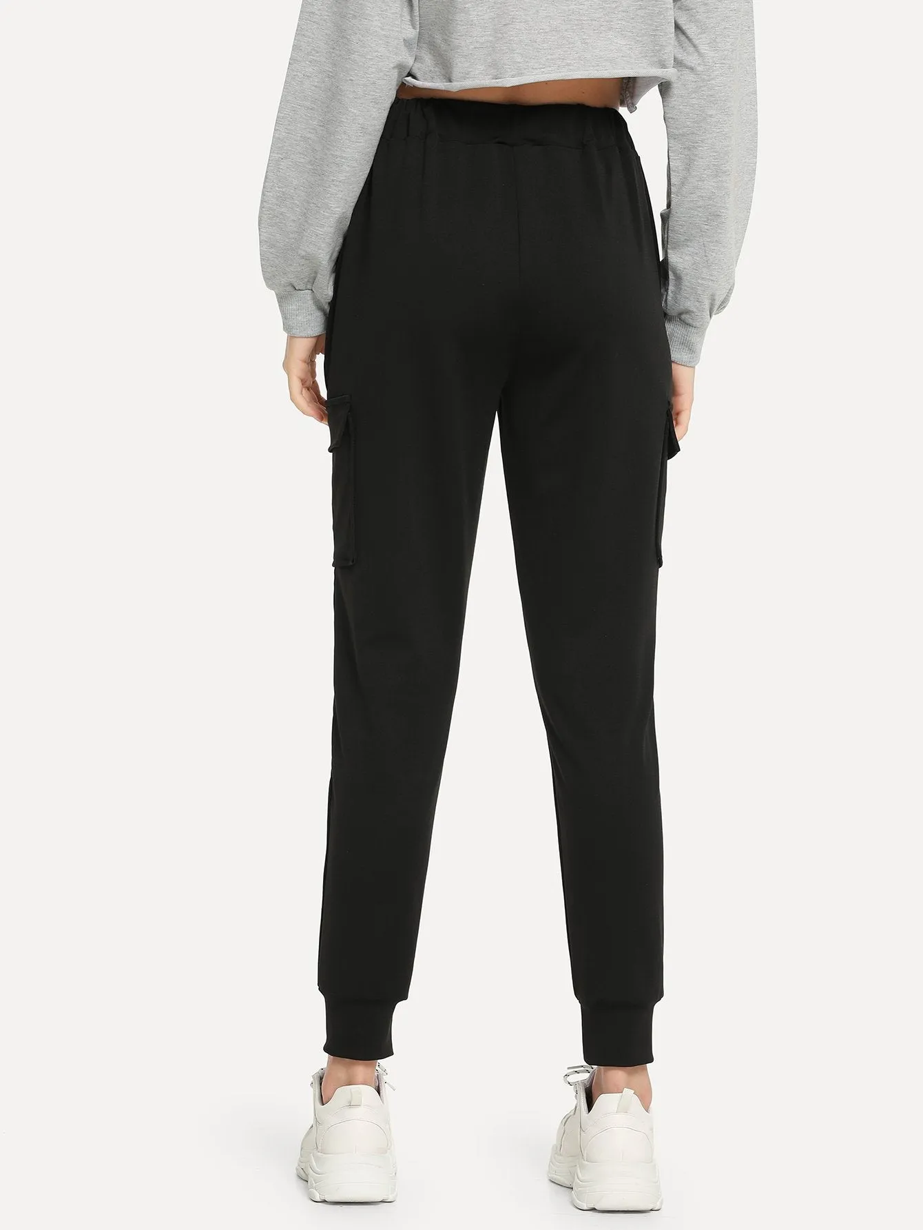 Plain Drawstring Natural Cropped Women Sweatpants