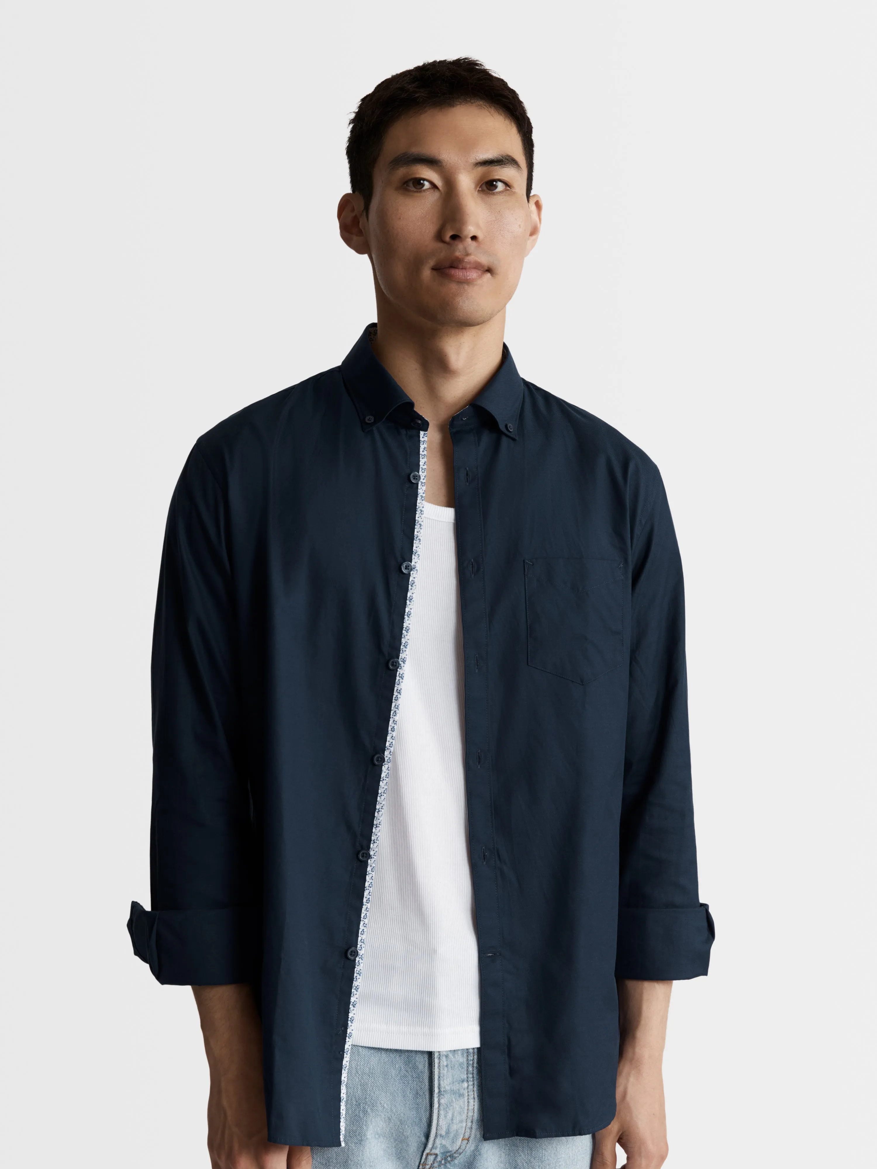 Plain Statement Twill Slim Fit Navy Shirt