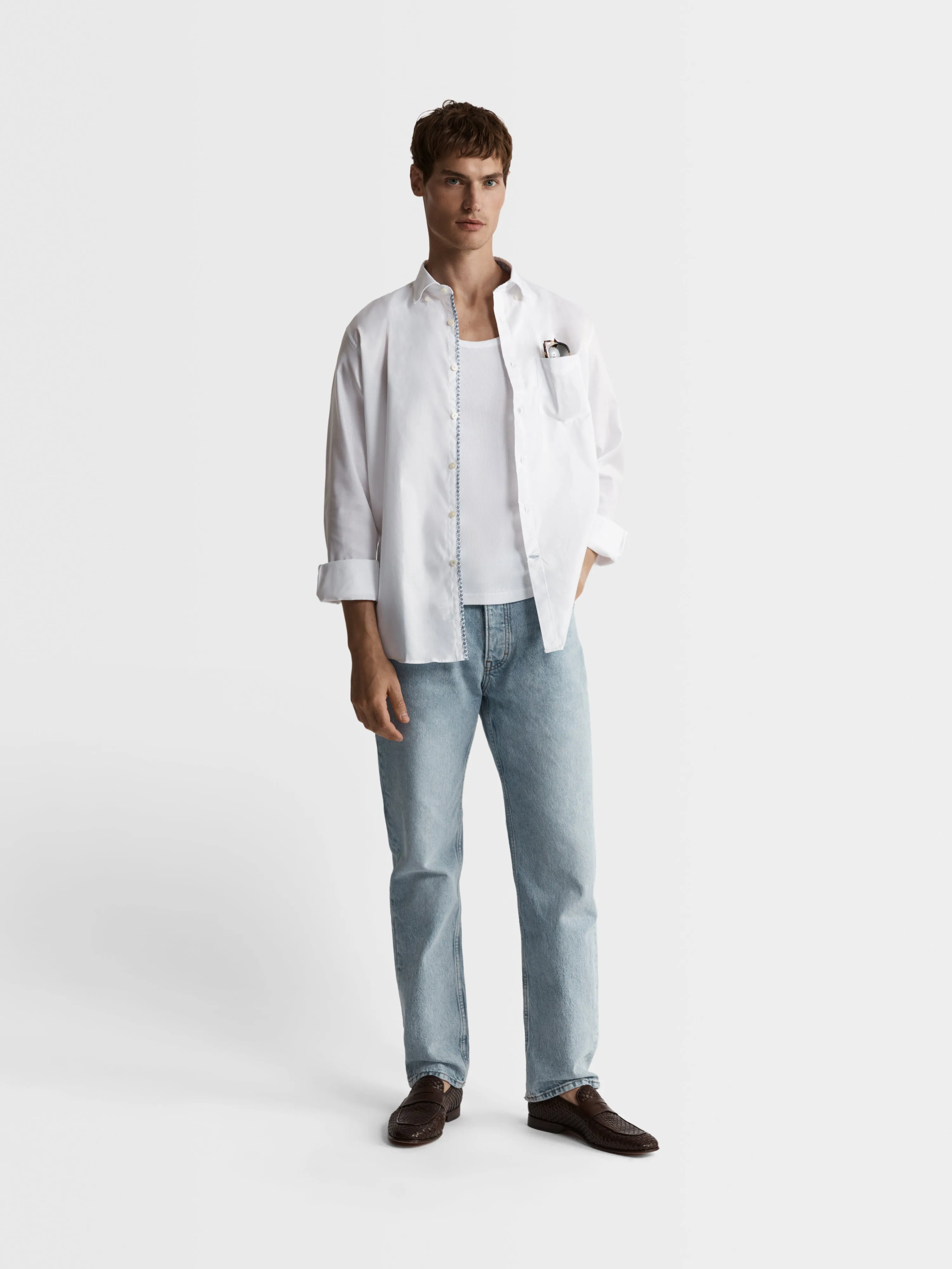 Plain Statement Twill Slim Fit White Shirt