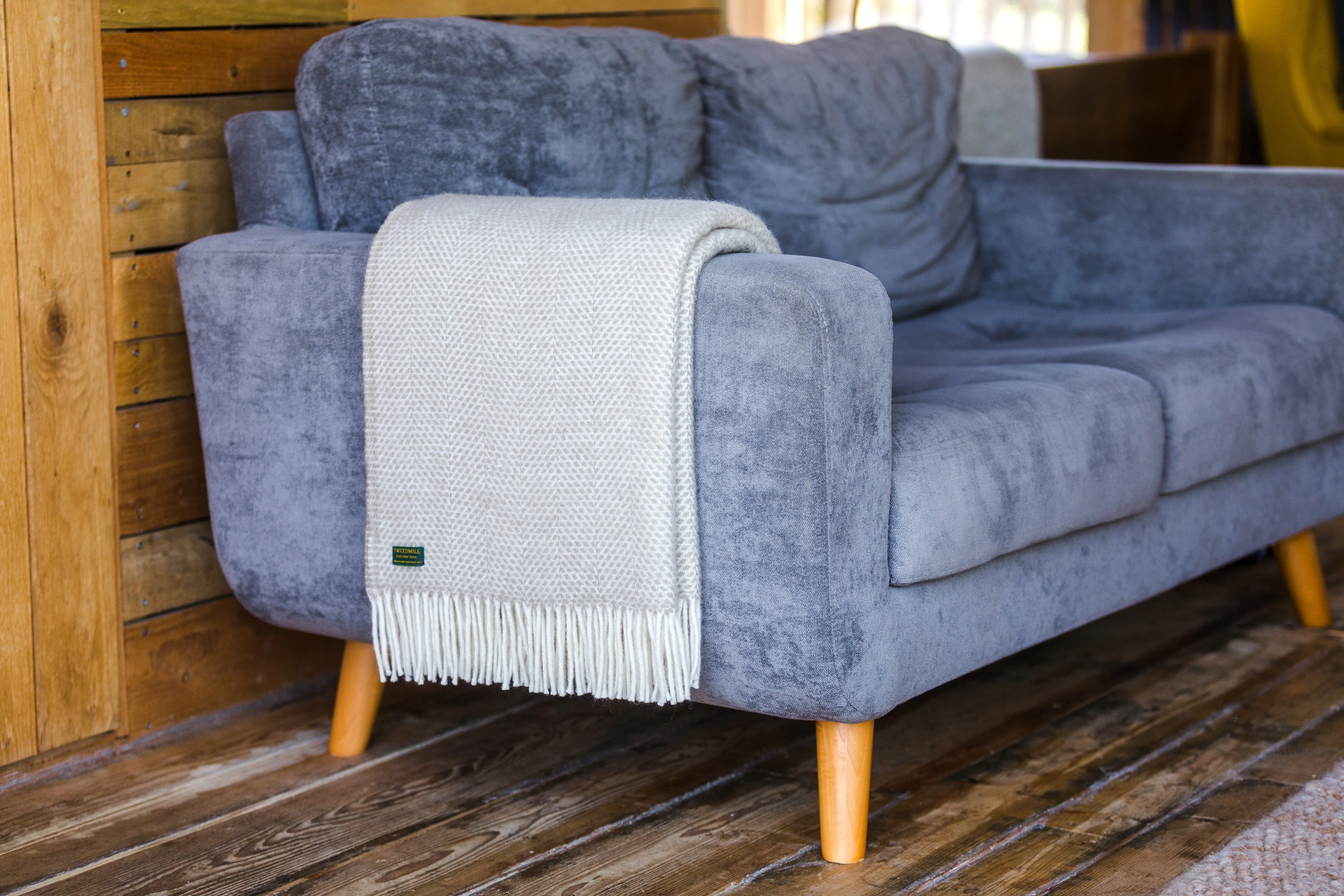 Pure Wool Herringbone Armchair Throw