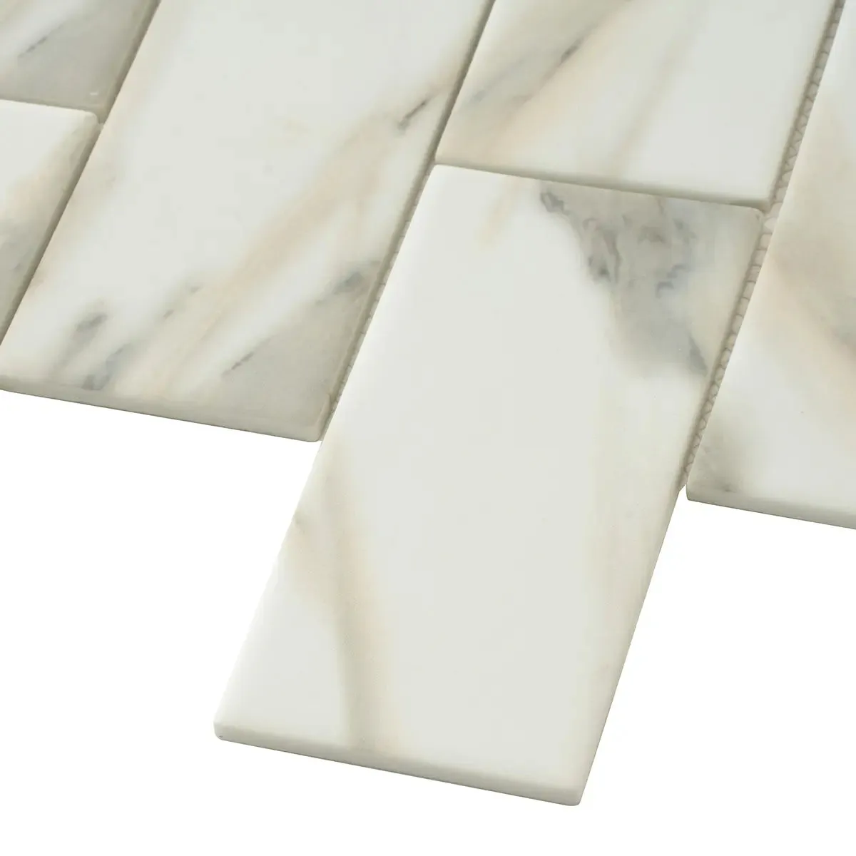 Recycled Glass Subway Mosaic Tile In Calacatta Marble Color