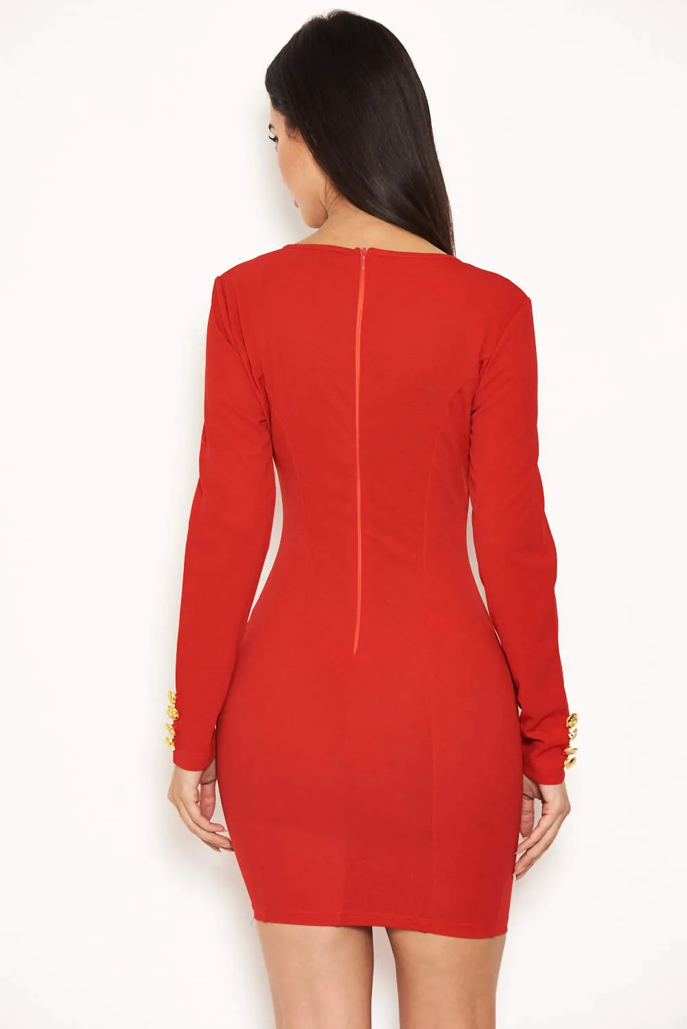 Red Bodycon Button Front Dress