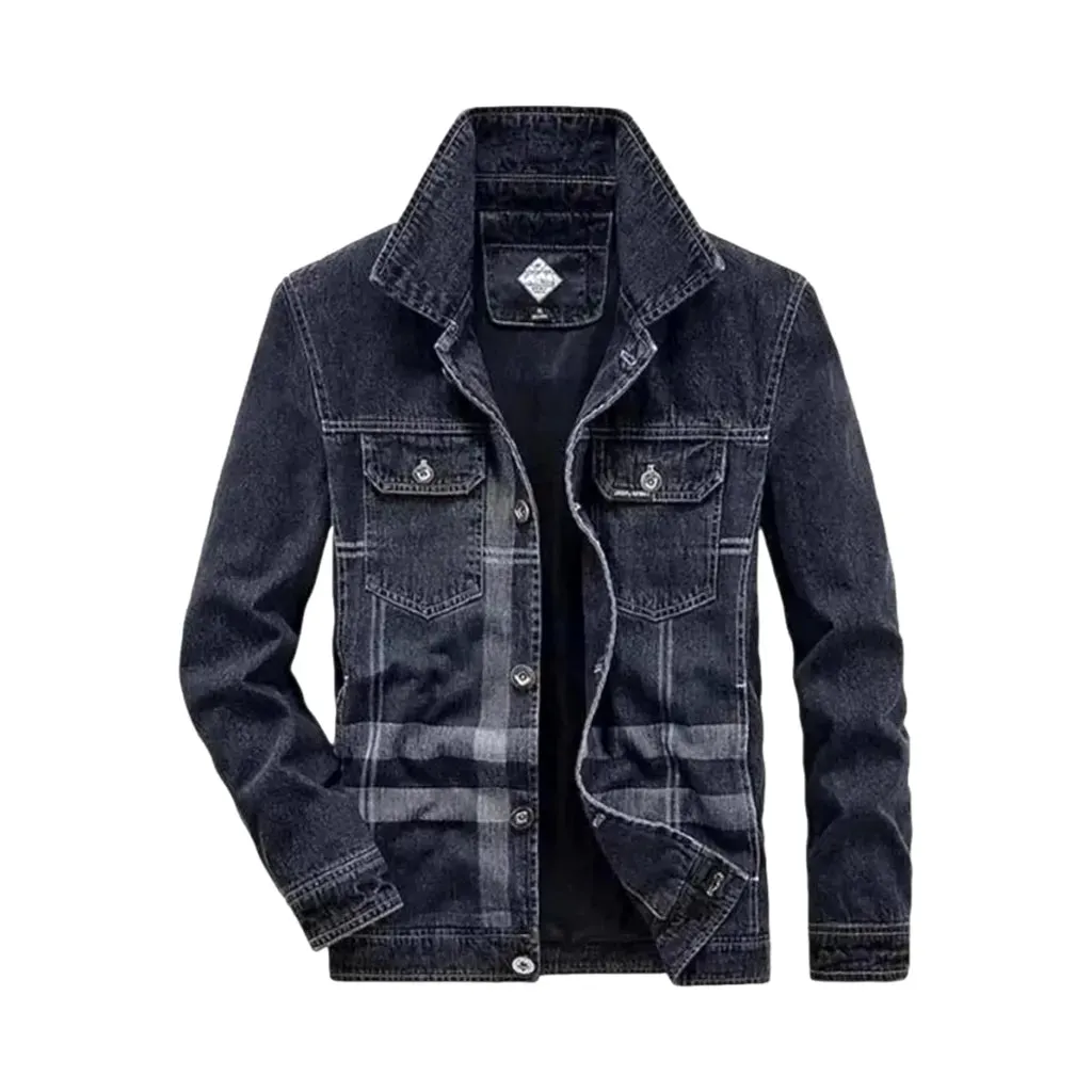 Retro checkerboard slim men's denim jacket