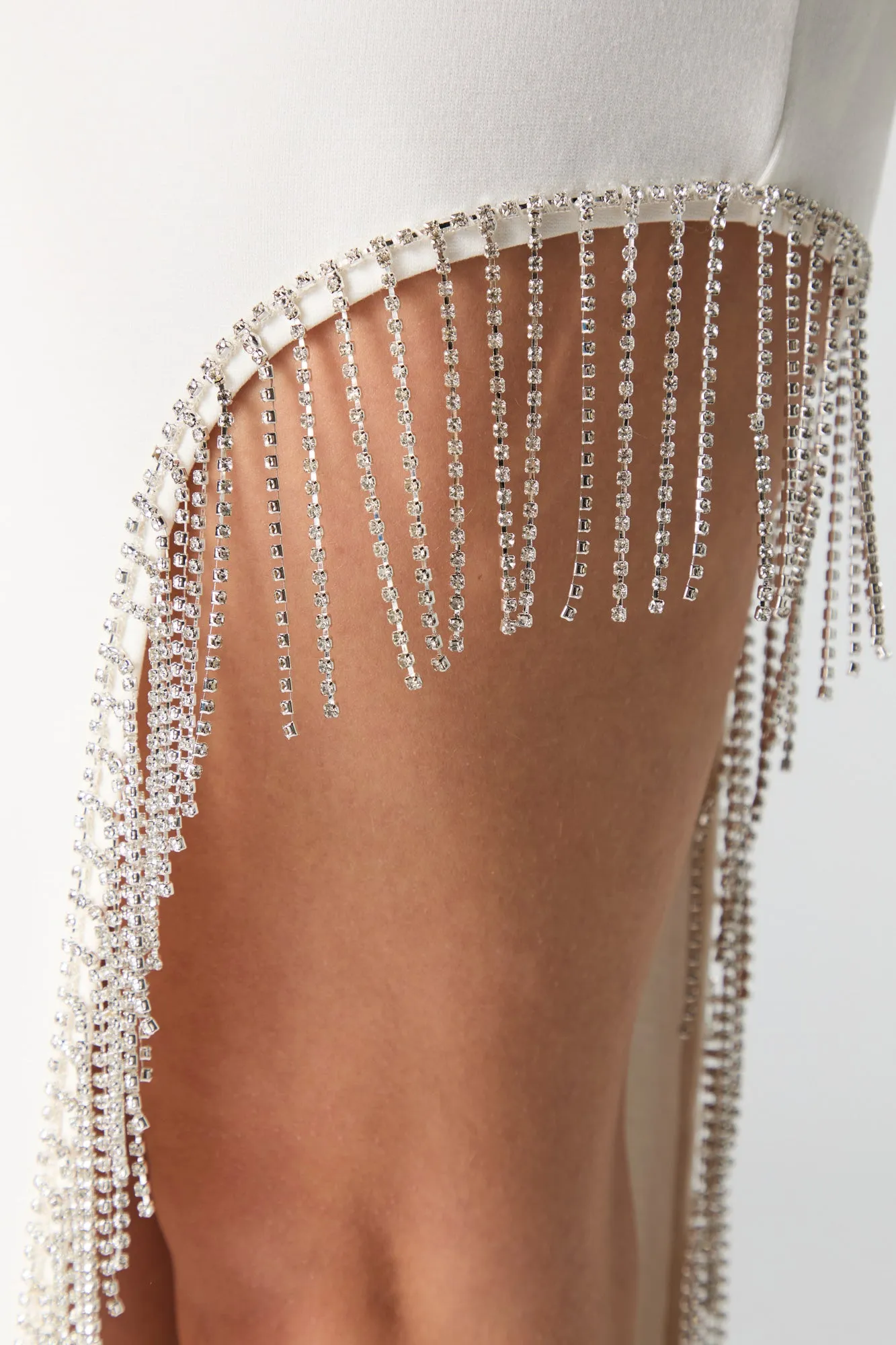 Rhinestone Fringe Asymmetrical Midi Dress