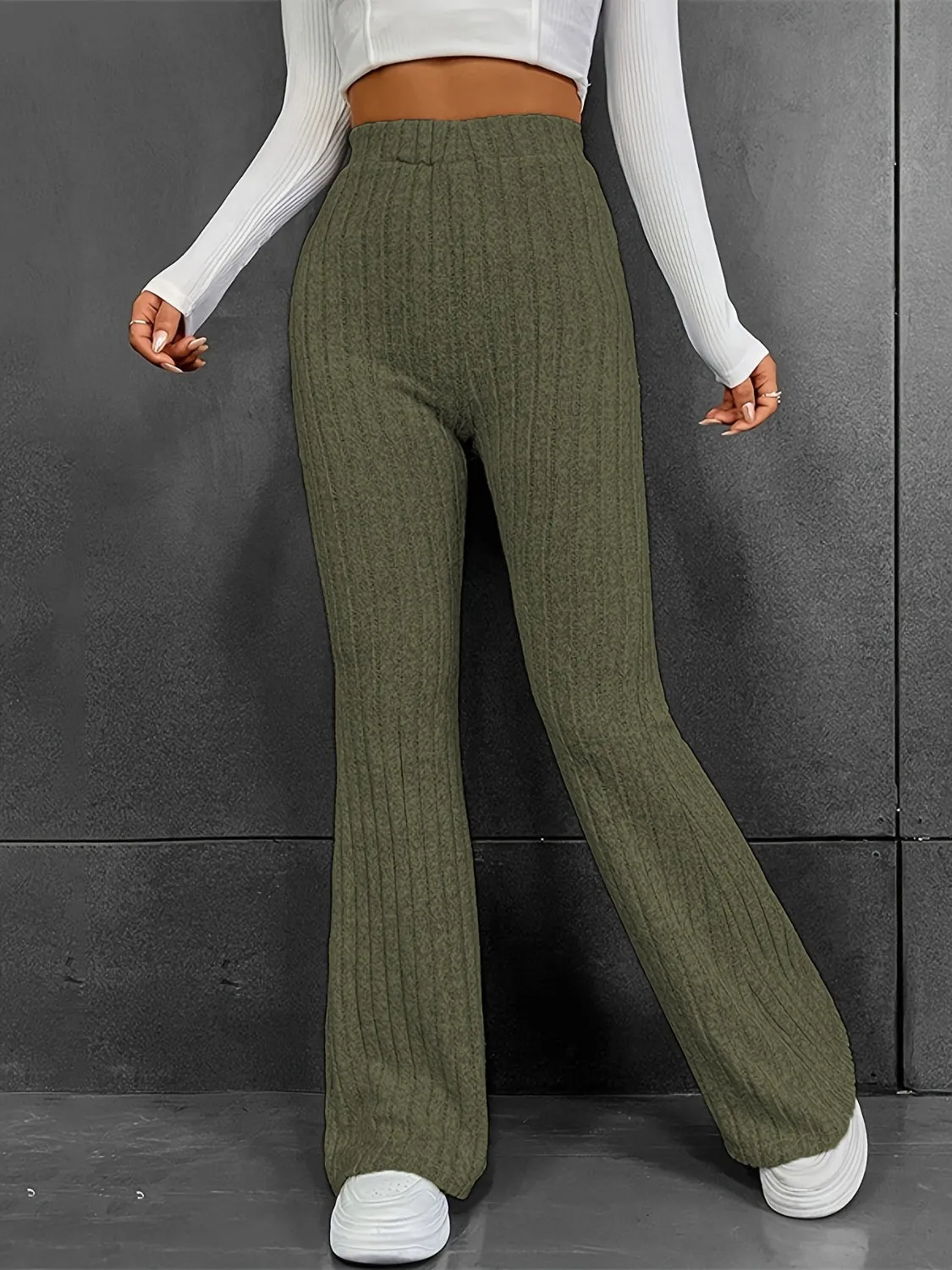 Ribbed High Waist Bootcut Pants