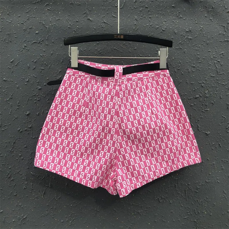 Rose pink denim shorts pant women summer high waist pants