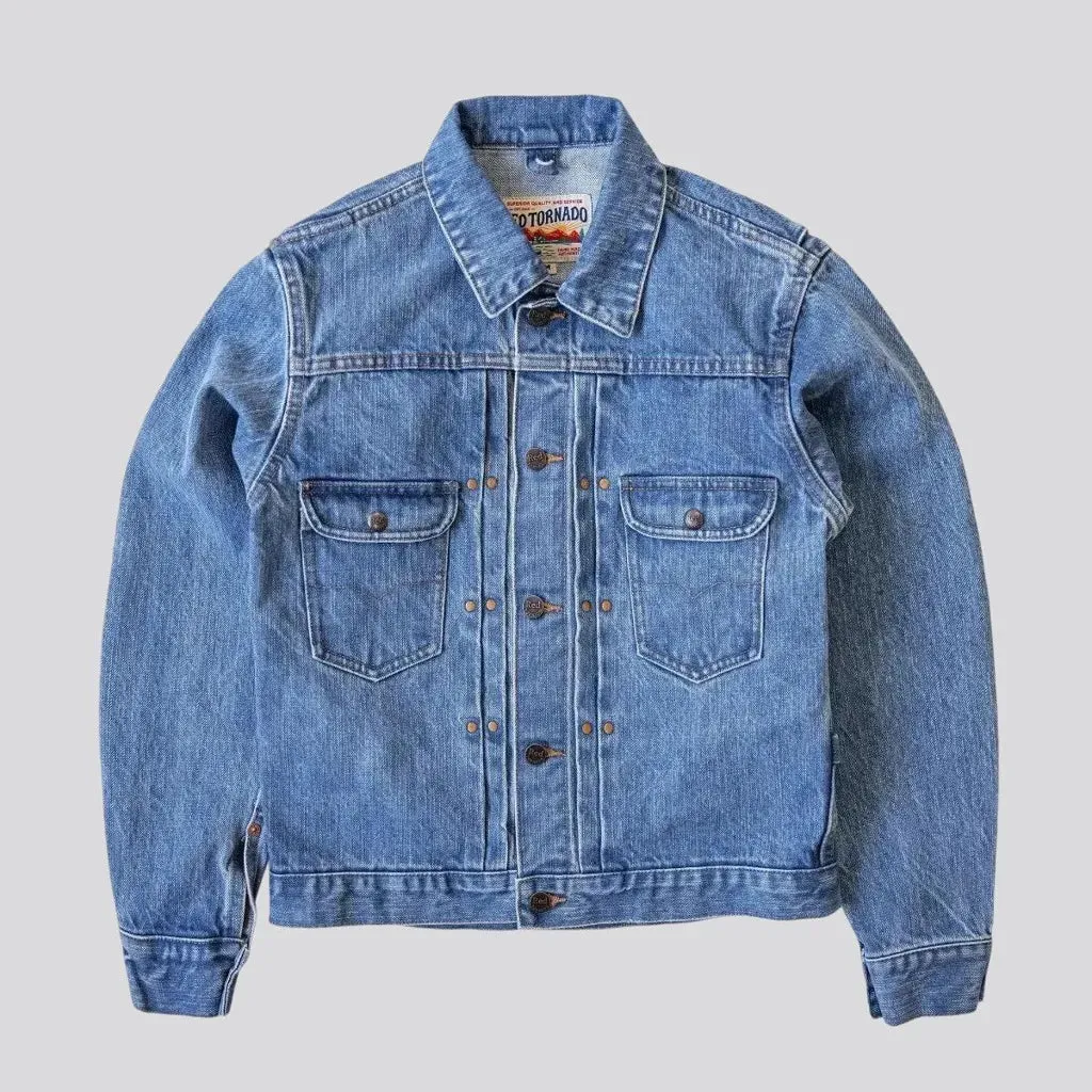 Rugged light wash duty denim jacket for men