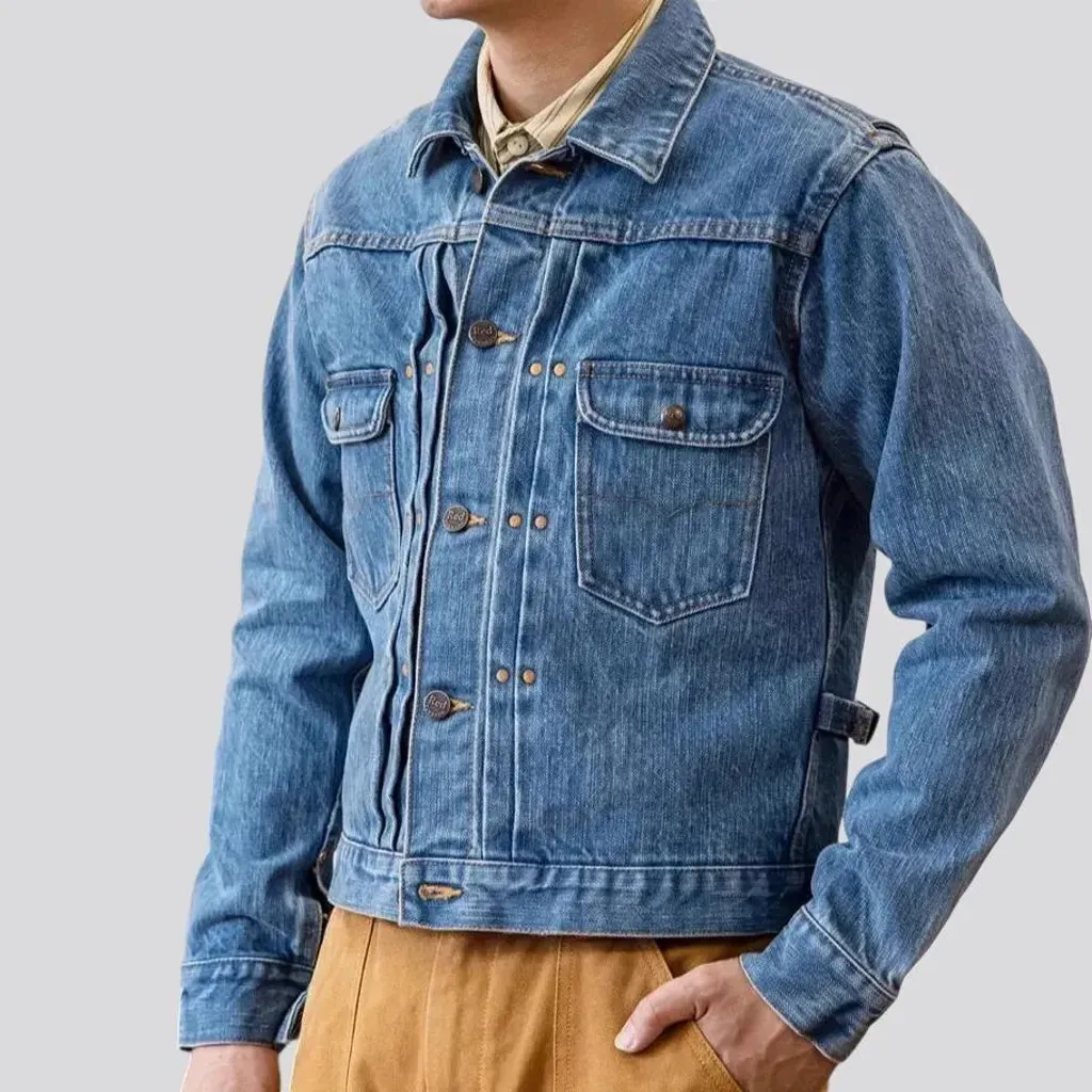 Rugged light wash duty denim jacket for men