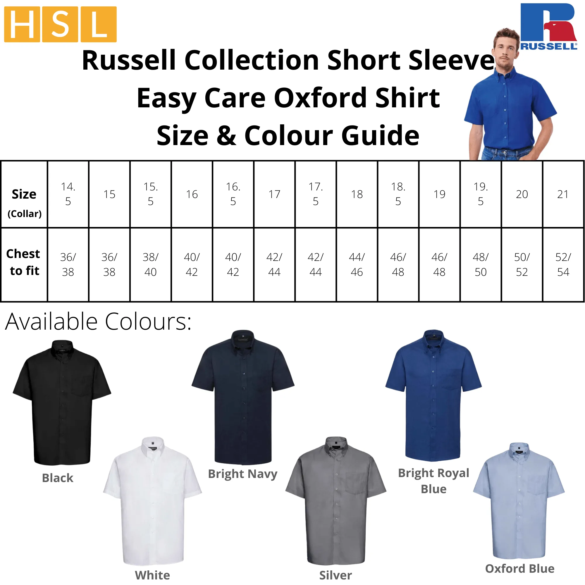 Russell Collection Short Sleeve Easy Care Oxford Shirt