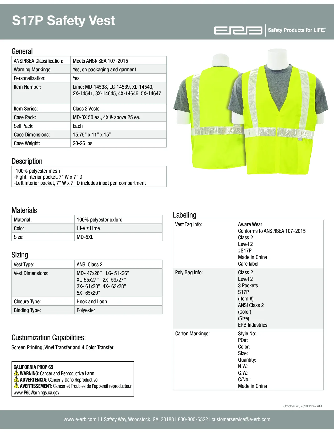 S17P Class 2 Safety Vest with Pockets and 3M® High-Gloss Trim 1PC