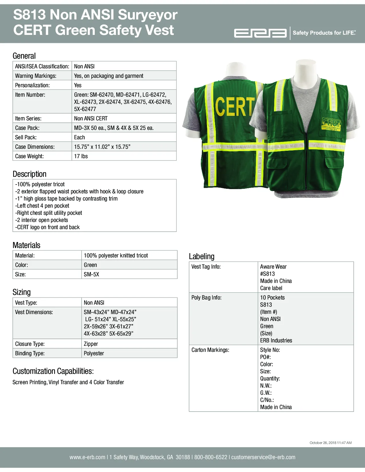 S813CERT Surveyor's Safety Vest - Non-ANSI 1PC