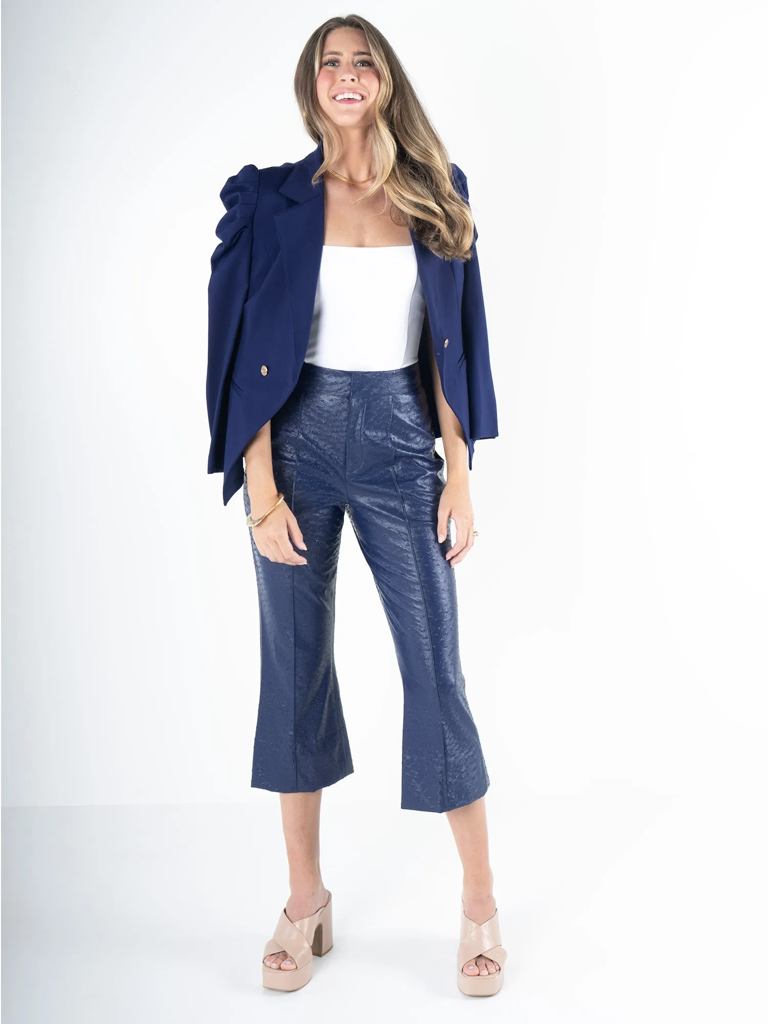 Saylor Pant - Navy Vegan Ostrich Leather