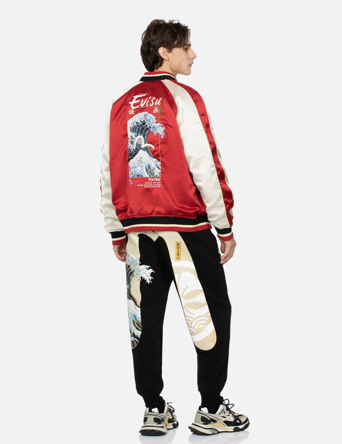 Seagull and The Great Wave Embroidery Reversible Loose Fit Souvenir Jacket